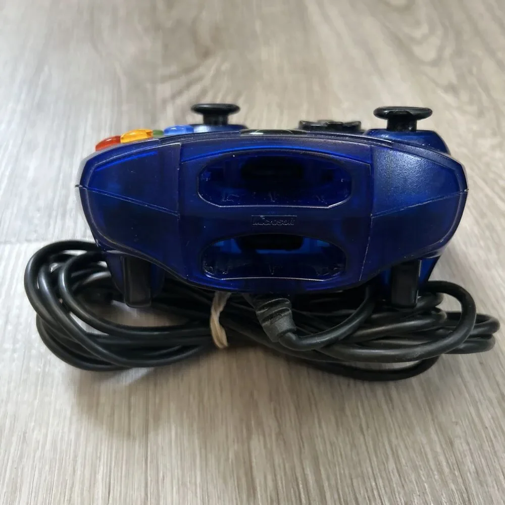 Original Xbox Controller S-Type Clear Blue Genuine OEM w/ Breakaway Cable Tested